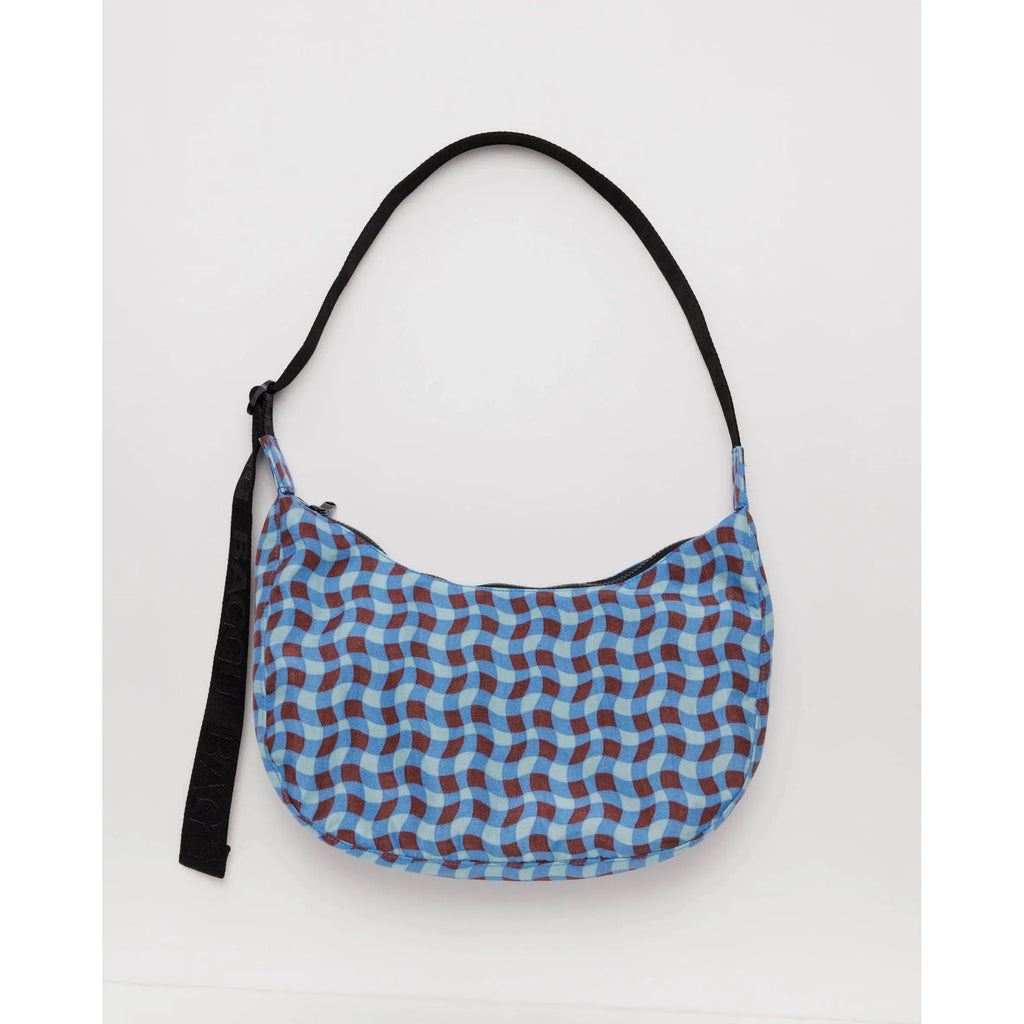 Baggu - Medium Nylon Crescent bag - Wavy Gingham Blue | Scout & Co