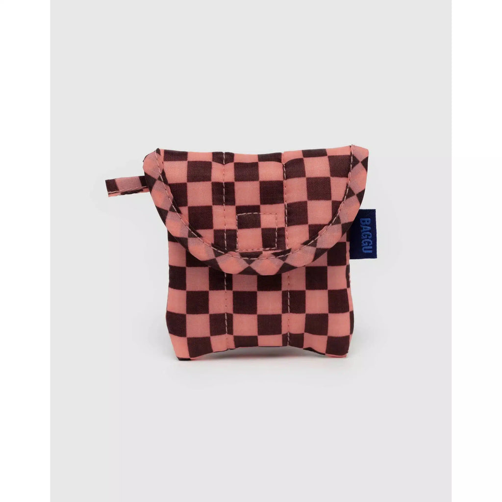 Baggu - Puffy earbuds case - Pink Brown Check | Scout & Co