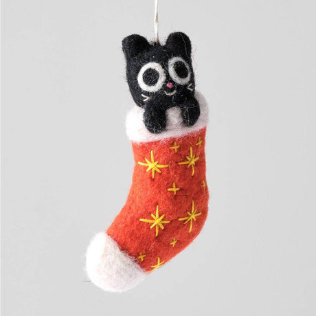 Wrap - Viv Cat In Red Stocking hanging felt ornament | Scout & Co