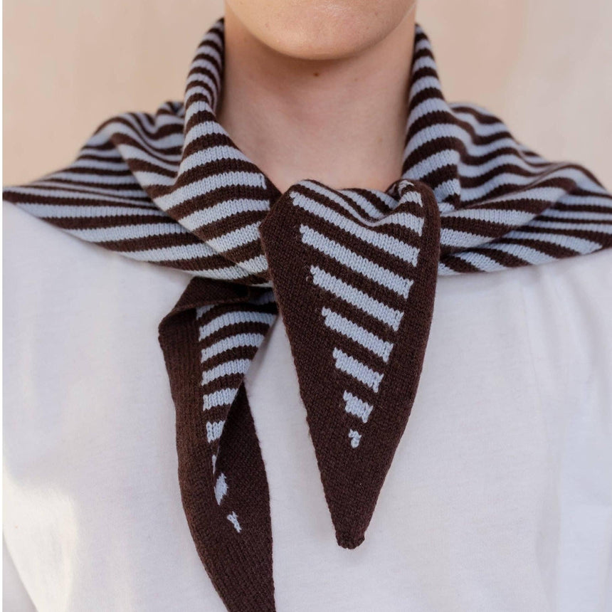 TBCo - Merino Wool Triangle Scarf in Blue & Brown Stripe | Scout & Co