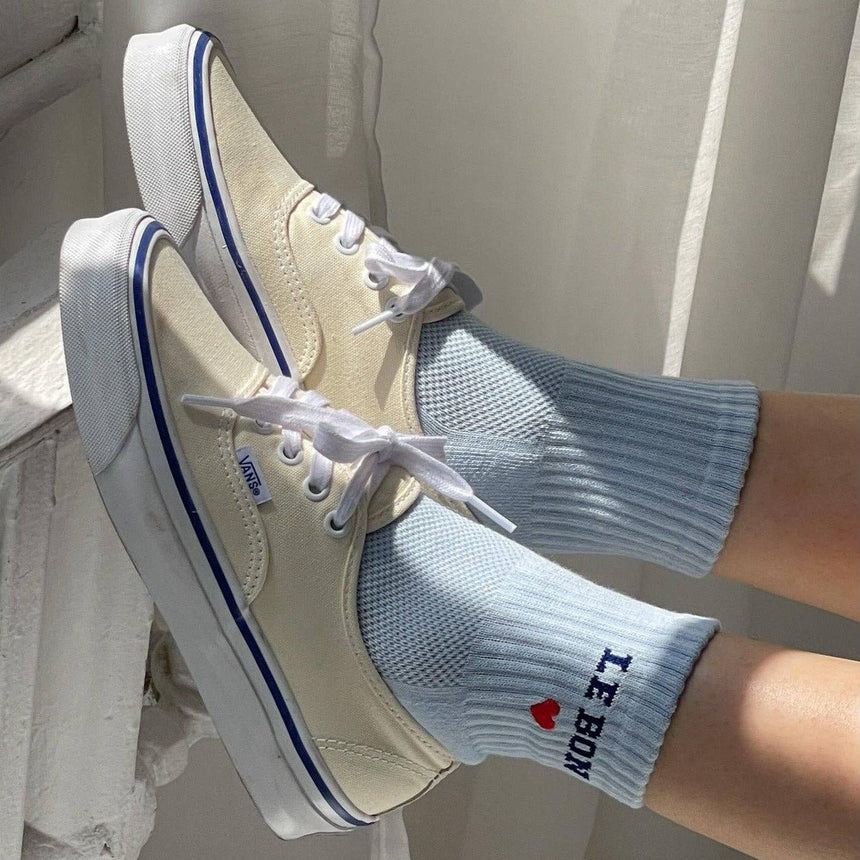 Le Bon Shoppe - Embroidered Crew Socks - Sky Blue | Scout & Co