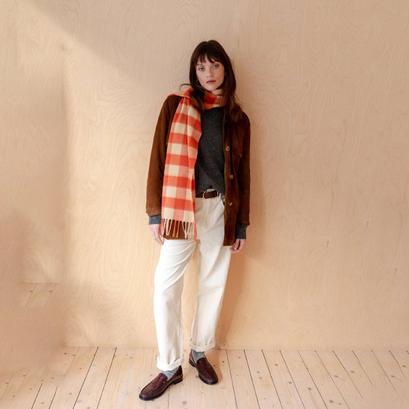 TBCo - Lambswool Scarf in Orange Gingham | Scout & Co