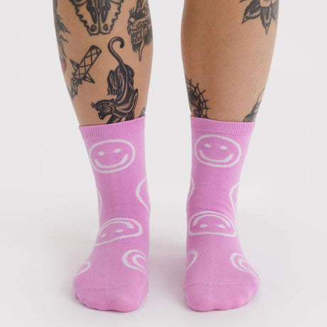 Baggu - Adult crew socks - Pink Happy | Scout & Co