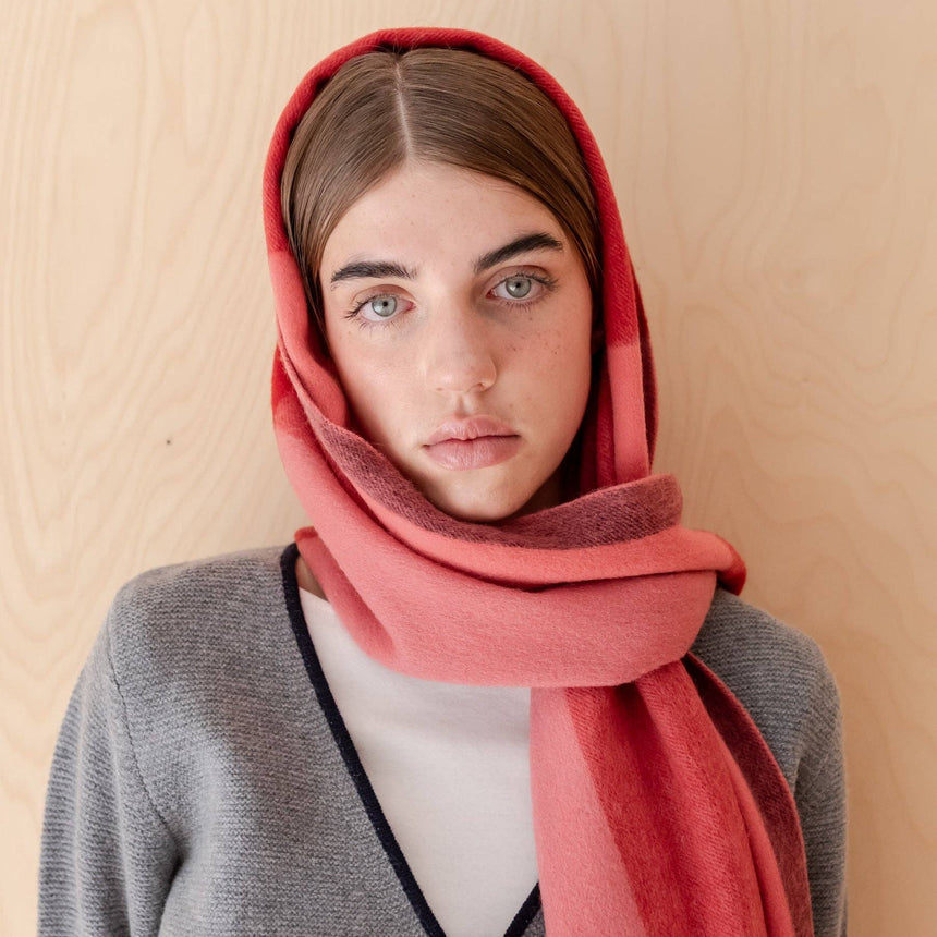 TBCo - Lambswool Oversized Scarf - Berry Block Check | Scout & Co