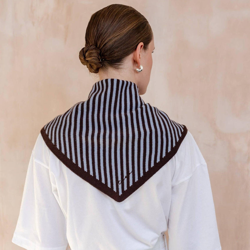 TBCo - Merino Wool Triangle Scarf in Blue & Brown Stripe | Scout & Co