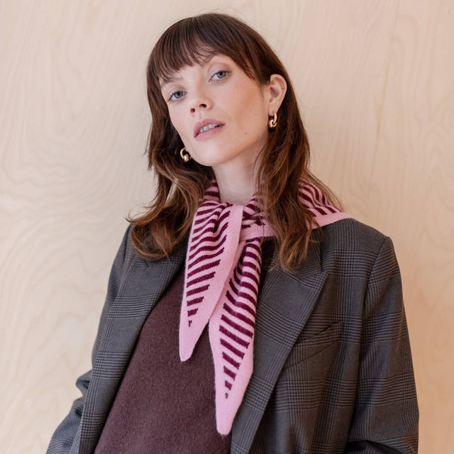 TBCo - Merino Triangle Scarf - Pink Burgundy Stripe | Scout & Co