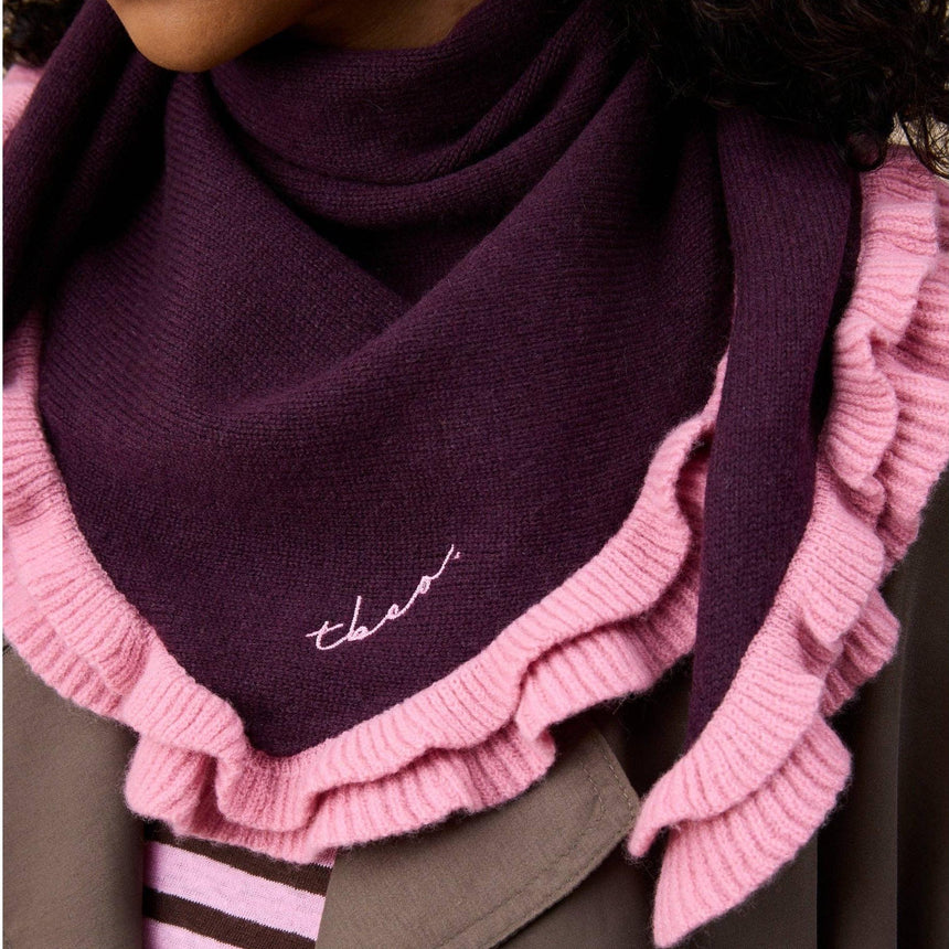 TBCo - Merino Wool Triangle Scarf in Fig Double Ruffle | Scout & Co