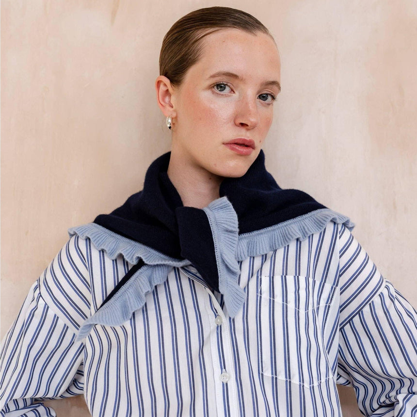 TBCo - Merino Wool Triangle Scarf in Navy Ruffle | Scout & Co