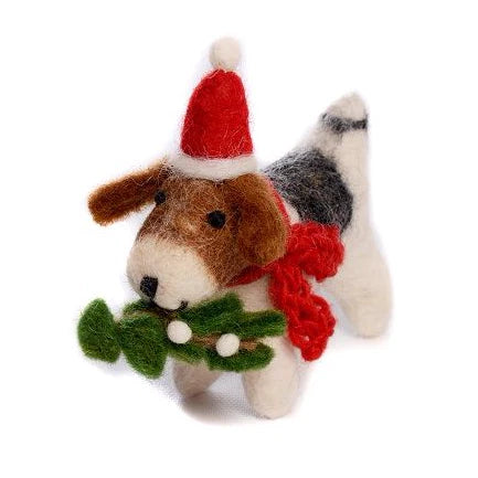 Amica - Fox terrier dog with Mistletoe - felt decoration | Scout & Co