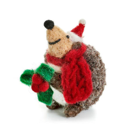 Amica - Hedgehog with holly sprig - Christmas felt decoration | Scout & Co