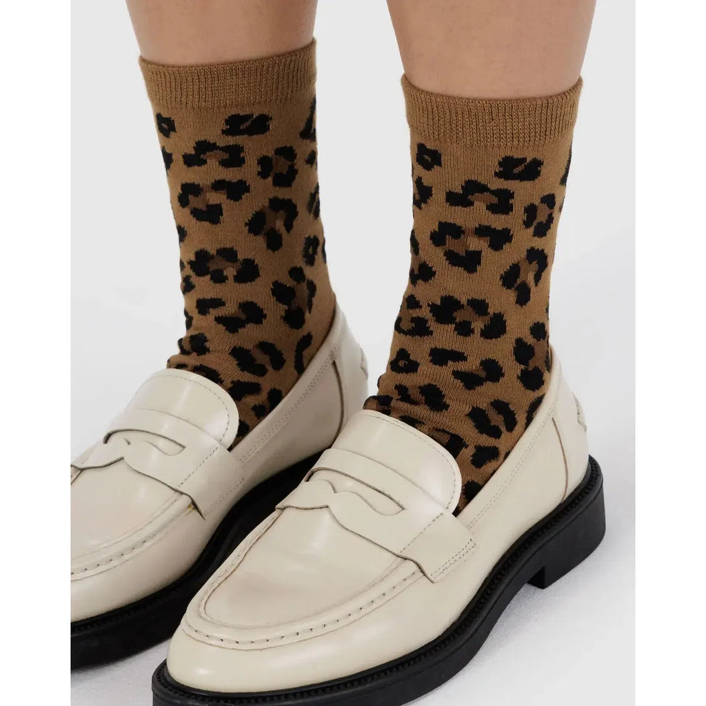 Baggu - Adult crew socks - Dark Leopard | Scout & Co