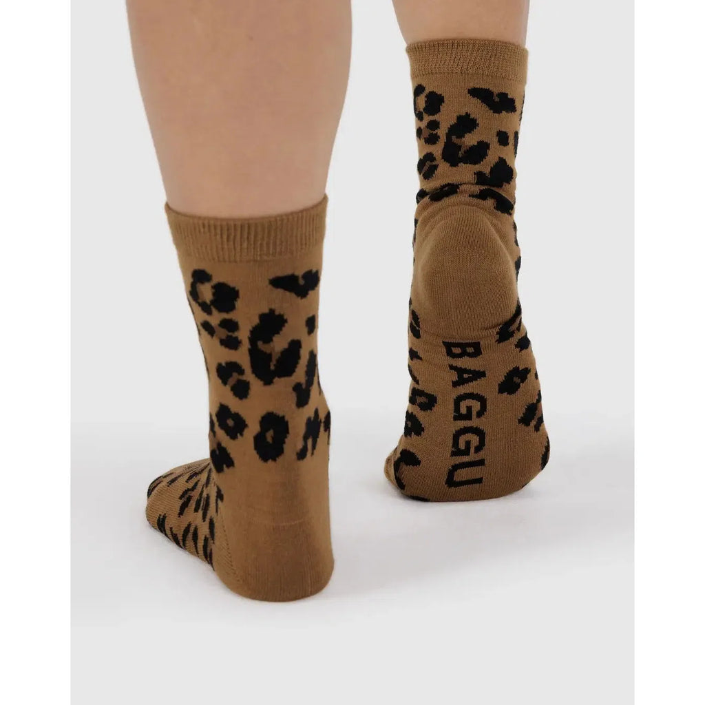 Baggu - Adult crew socks - Dark Leopard | Scout & Co