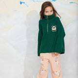 Mini Rodini - Panda Patch chunky knit half-zip sweater - green