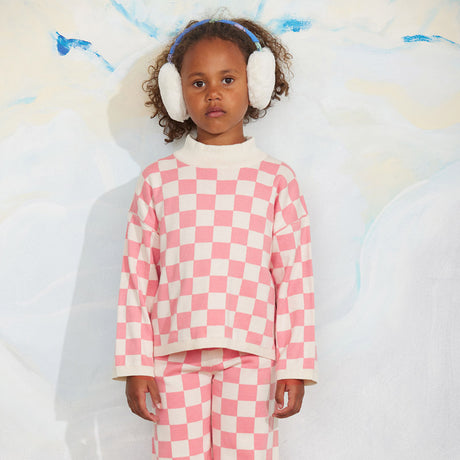 Mini Rodini - Chess check knit sweater - pink | Scout & Co