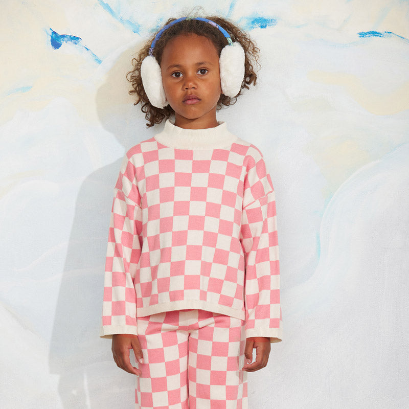 Mini Rodini - Chess check knit sweater - pink | Scout & Co