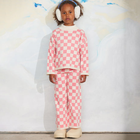 Mini Rodini - Chess check knit trousers - pink | Scout & Co