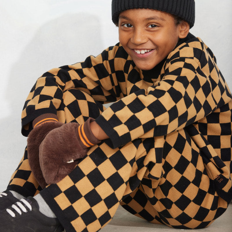 Mini Rodini - Chess check knit trousers - brown | Scout & Co