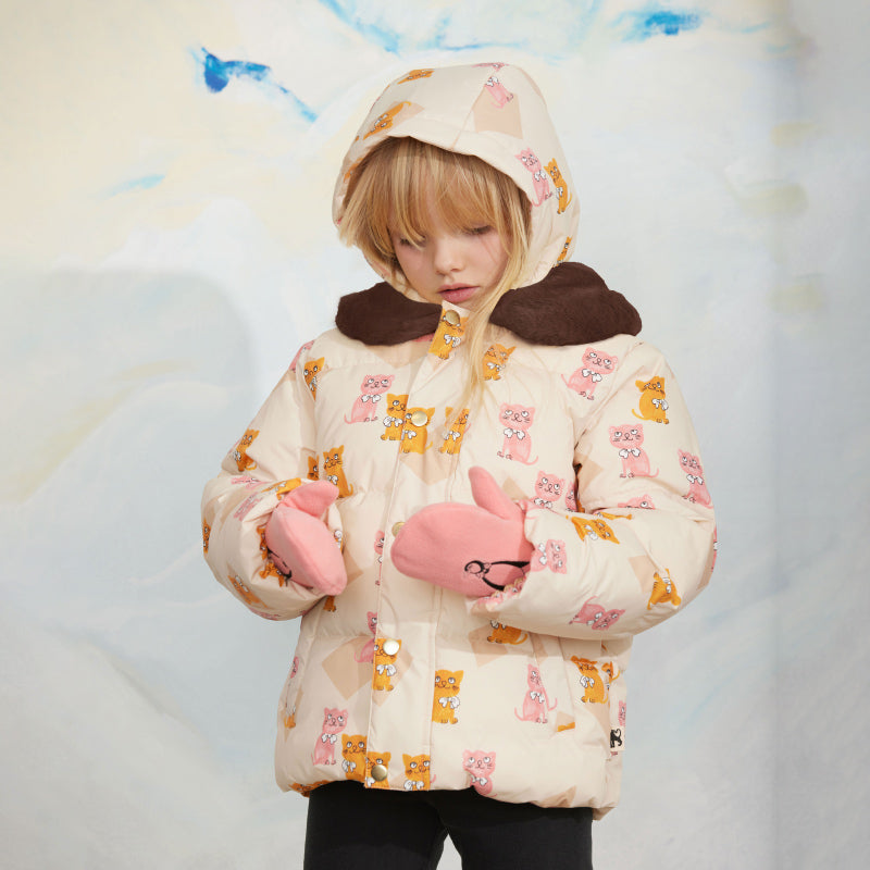Mini Rodini - Kittens faux-fur collar puffer jacket