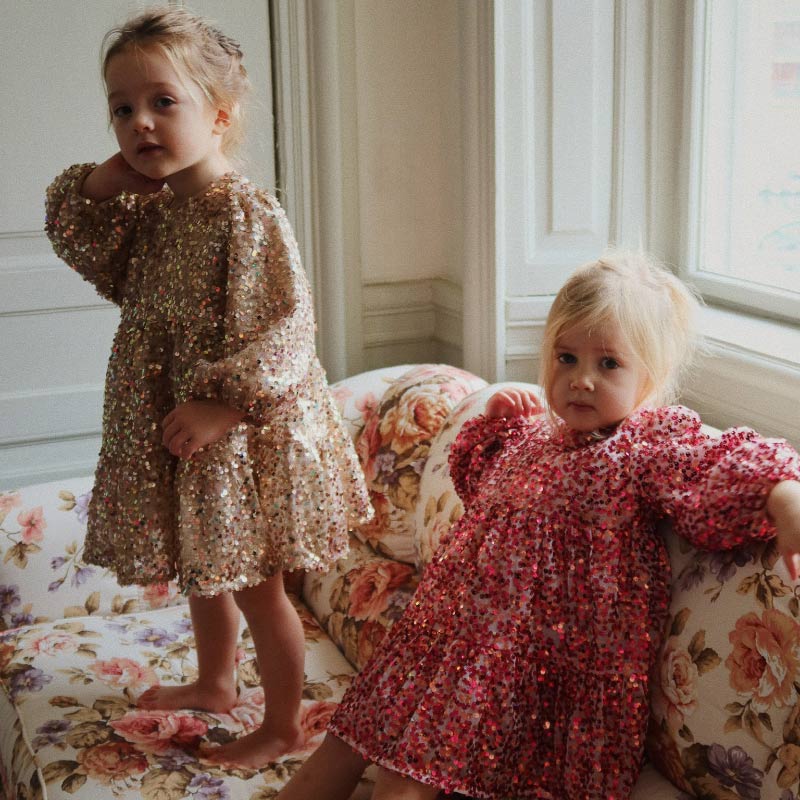 Konges Sløjd - Lila sequins bow dress - Gold glitter | Scout & Co
