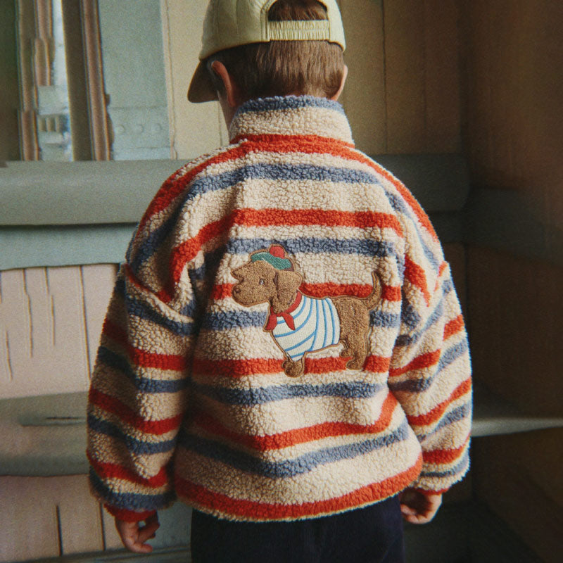 Konges Sløjd - Jody embroidery teddy jacket - Tangerine Stripe | Scout & Co