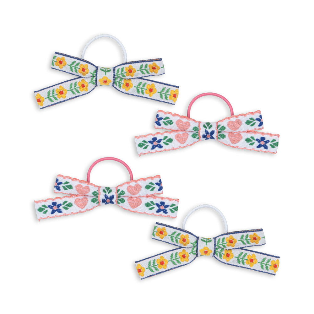 Konges Sløjd - Mini bow hair elastics - set of 4 - White / Rose | Scout & Co