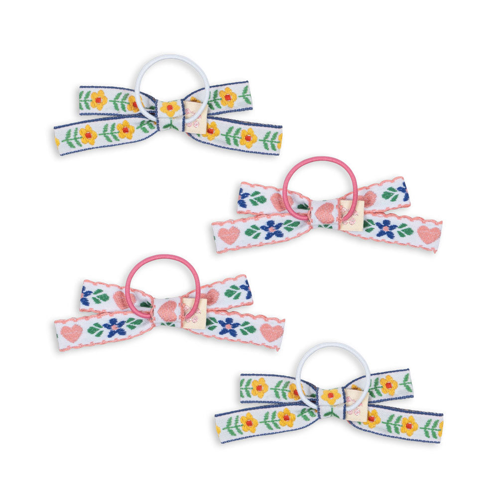 Konges Sløjd - Mini bow hair elastics - set of 4 - White / Rose | Scout & Co