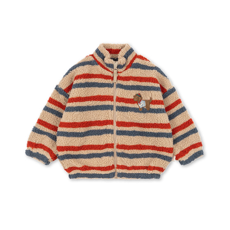 Konges Sløjd - Jody embroidery teddy jacket - Tangerine Stripe | Scout & Co