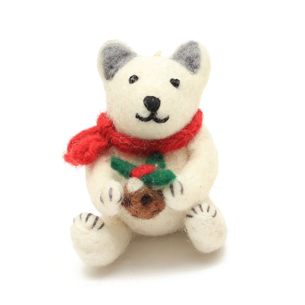 Amica - Polar bear with Christmas pudding - felt decoration | Scout & Co