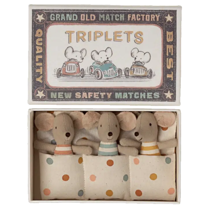 Maileg - Baby mice triplets in box - spotty bedding | Scout & Co