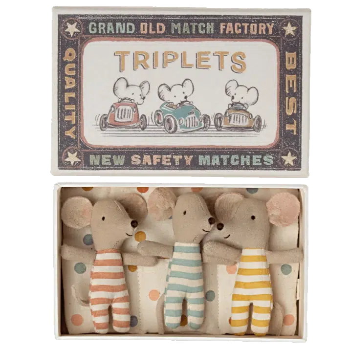 Maileg - Baby mice triplets in box - spotty bedding | Scout & Co