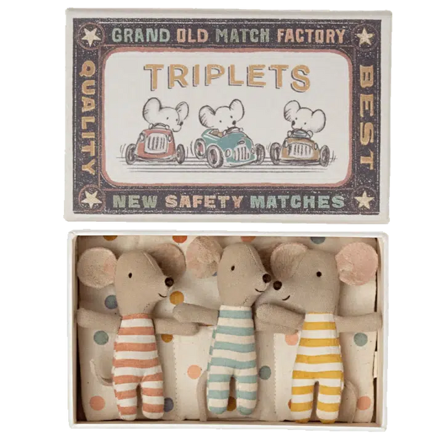 Maileg - Baby mice triplets in box - spotty bedding | Scout & Co