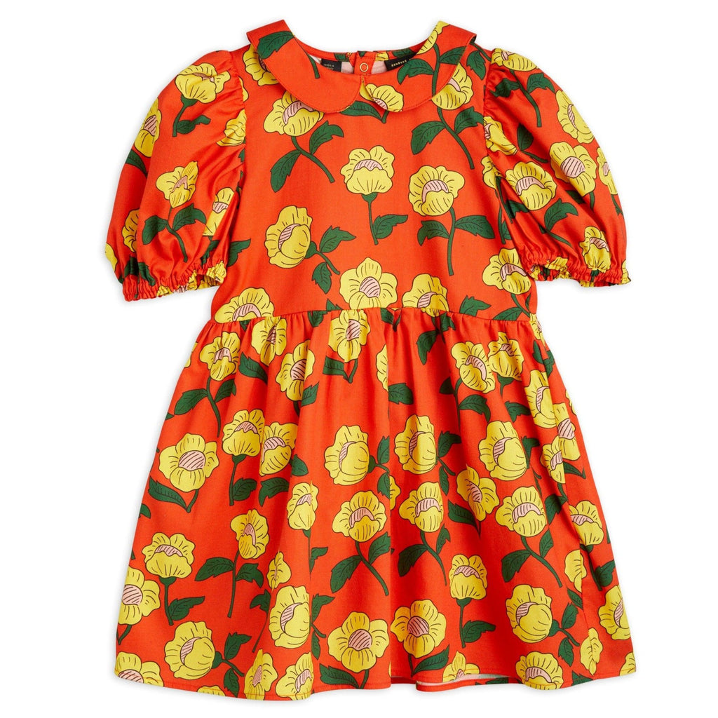 Mini Rodini - Flowers woven short-sleeved dress - orange | Scout & Co