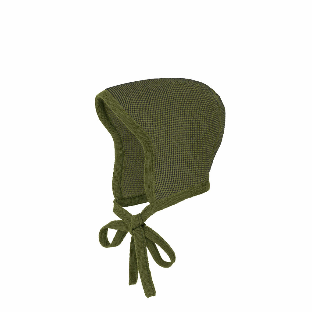 Disana - Baby knitted bonnet hat - Olive / Anthracite | Scout & Co