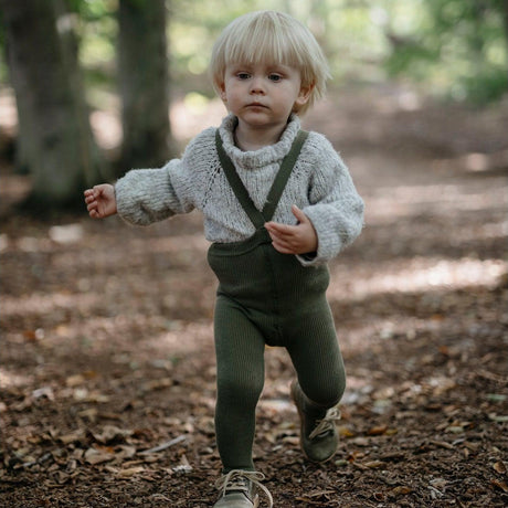 Silly Silas - Footed cotton tights with braces - Olive | Scout & Co