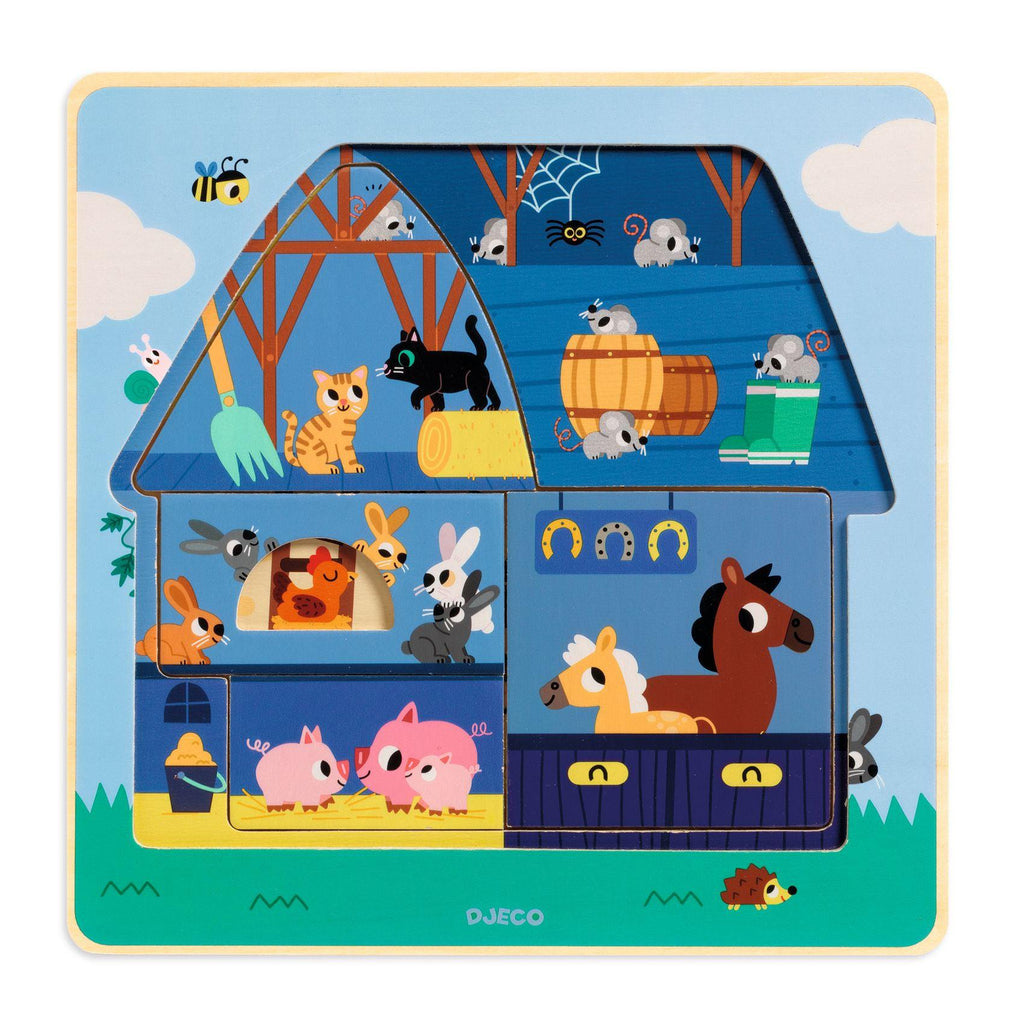 Djeco - Chez Moo 3 layers wooden puzzle | Scout & Co