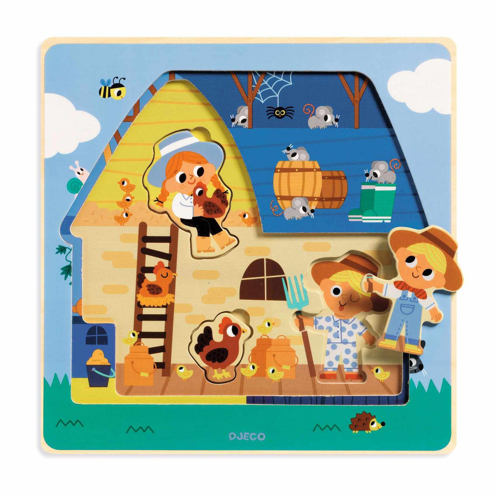 Djeco - Chez Moo 3 layers wooden puzzle | Scout & Co