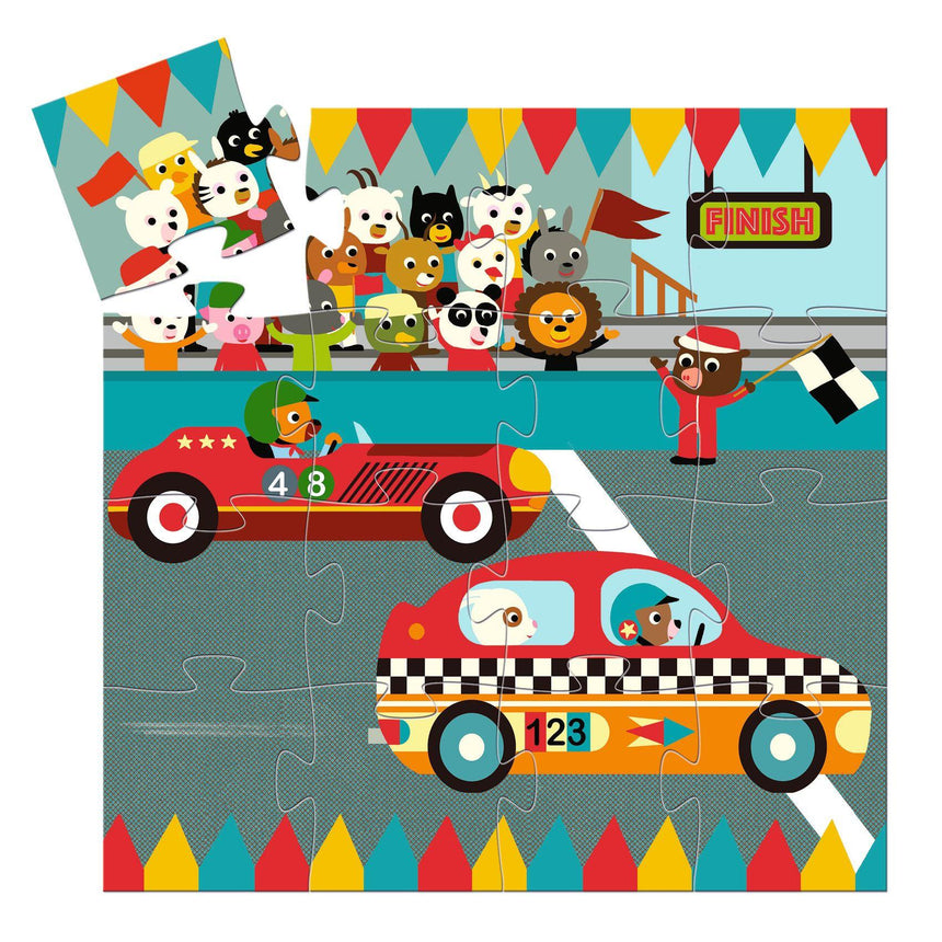 Djeco - The Racing Car 16-piece silhouette jigsaw puzzle | Scout & Co