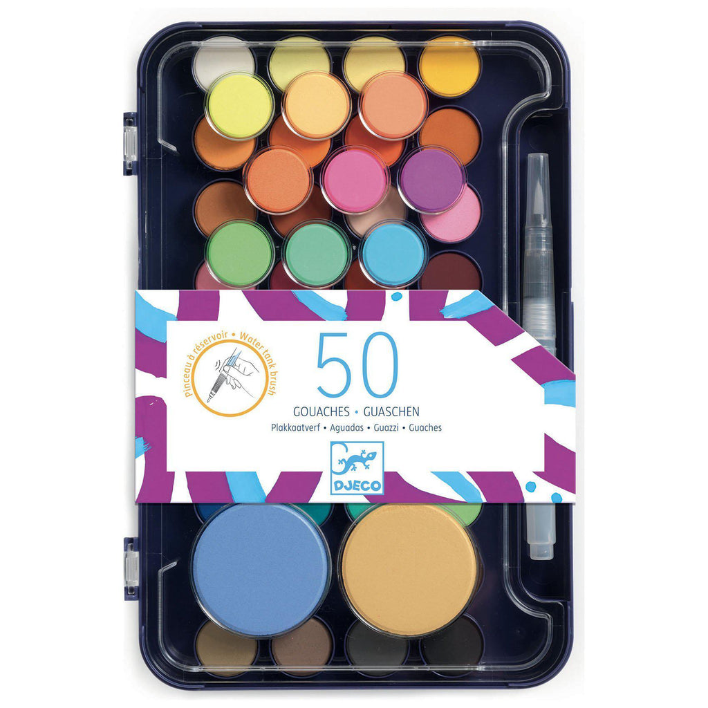 Djeco - Artist's Palette - set of 50 gouache paints + water brush pen | Scout & Co