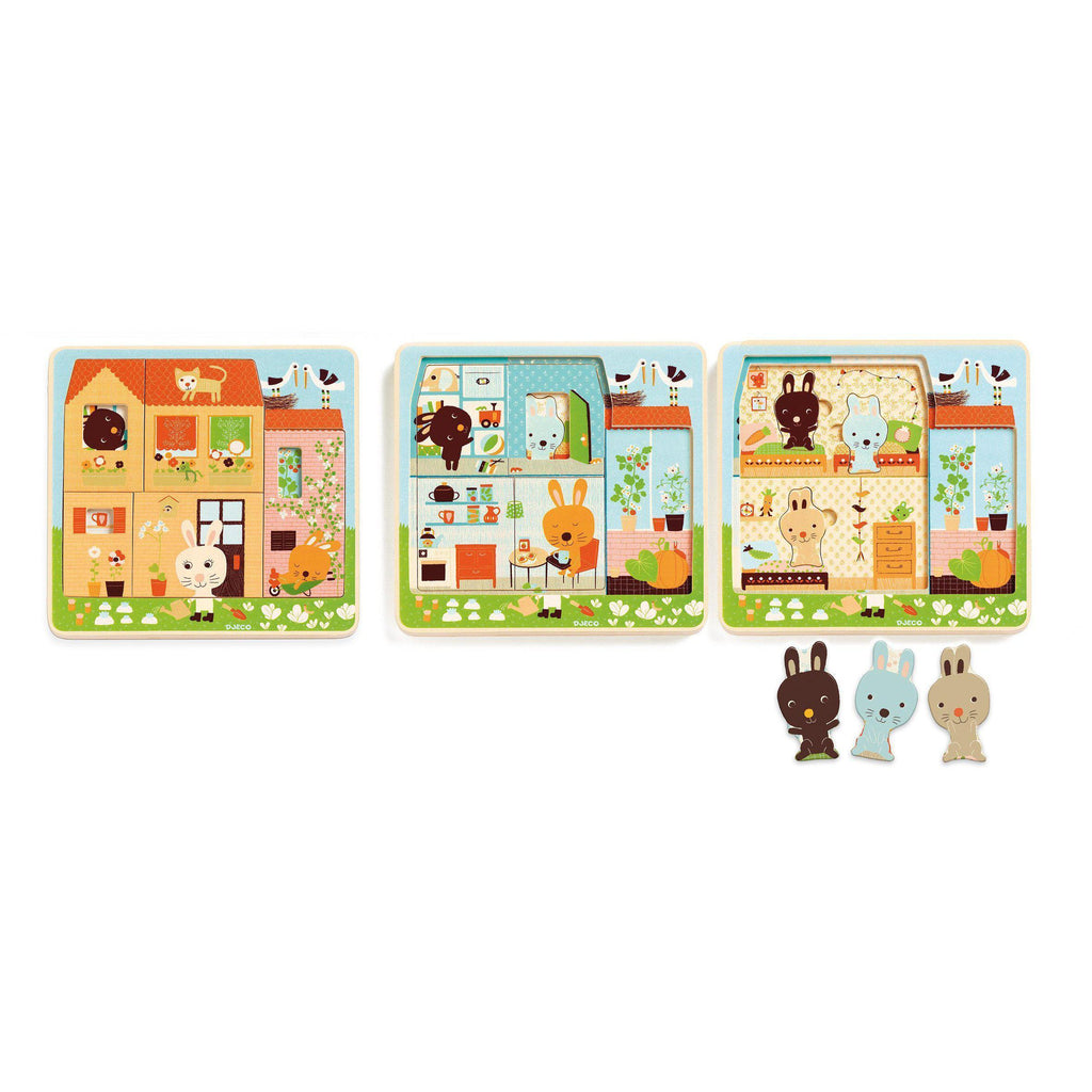 Djeco - Chez Carot 3 layers wooden puzzle | Scout & Co