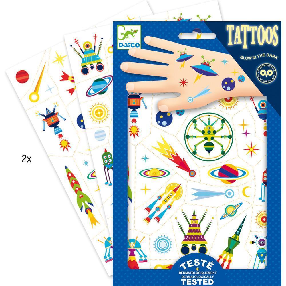 Djeco - Space Oddity glow-in-the-dark temporary tattoos | Scout & Co