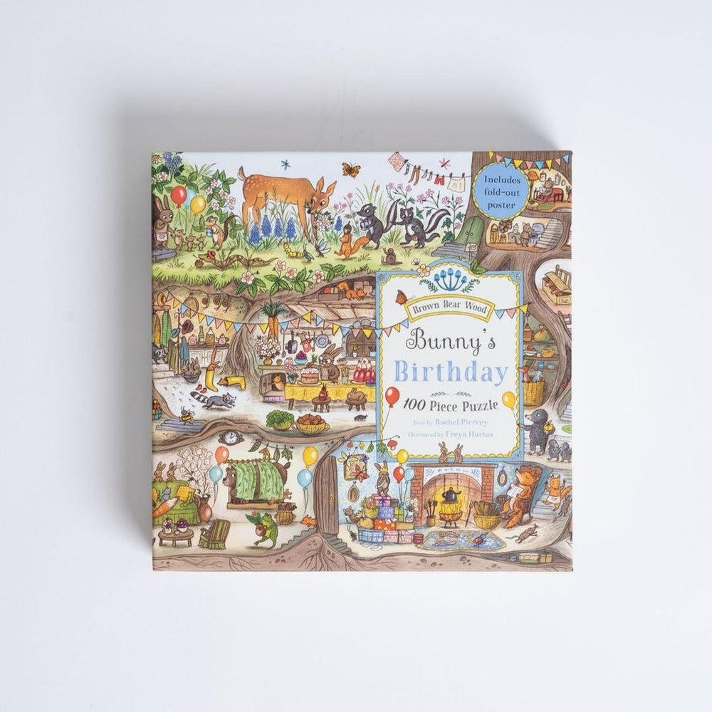 Brown Bear Wood: Bunny's Birthday Party 100-piece jigsaw puzzle - Rachel Piercey | Scout & Co