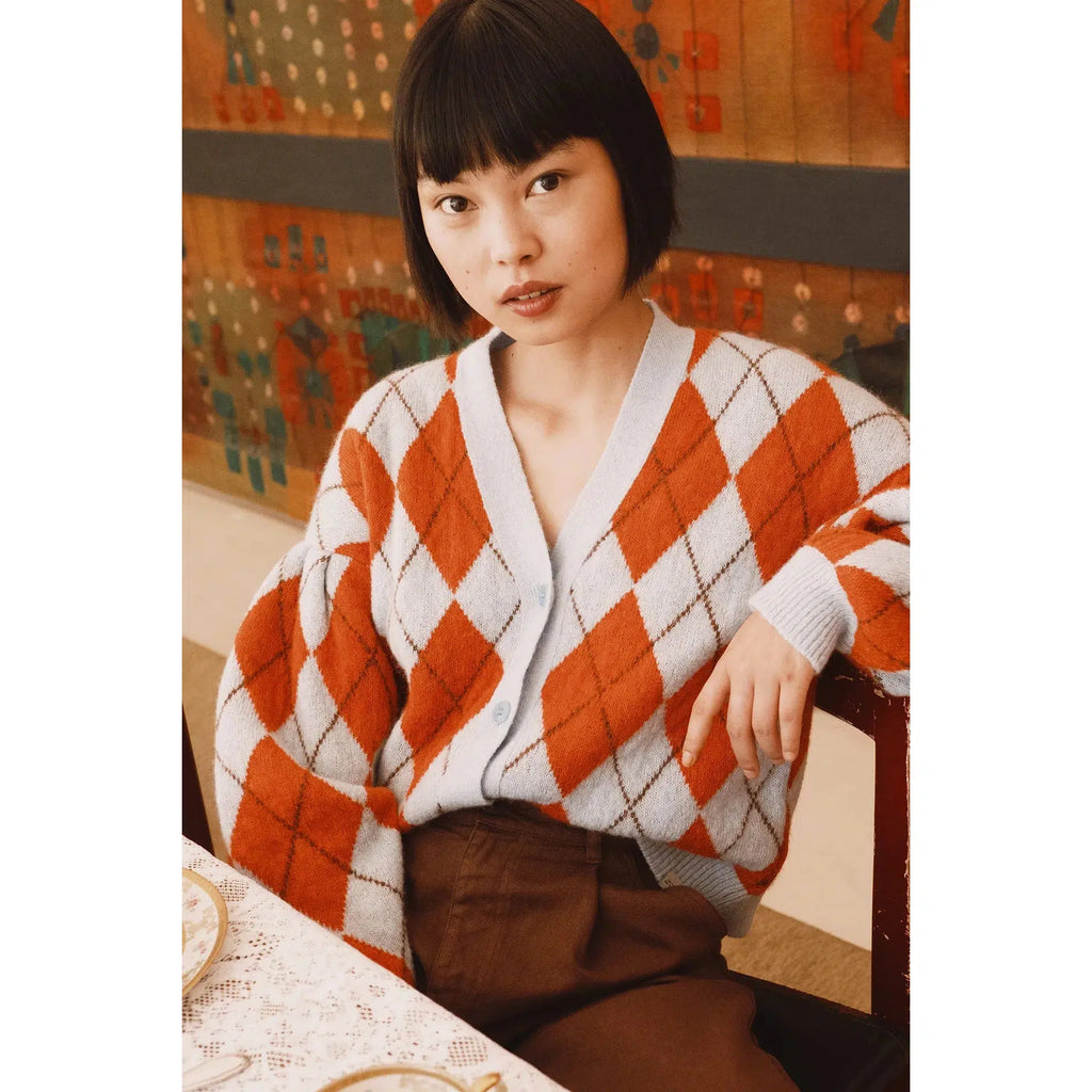 Tiny Cottons Woman - The Tiny Big Sister - Luisa argyle cardigan - grey / red | Scout & Co