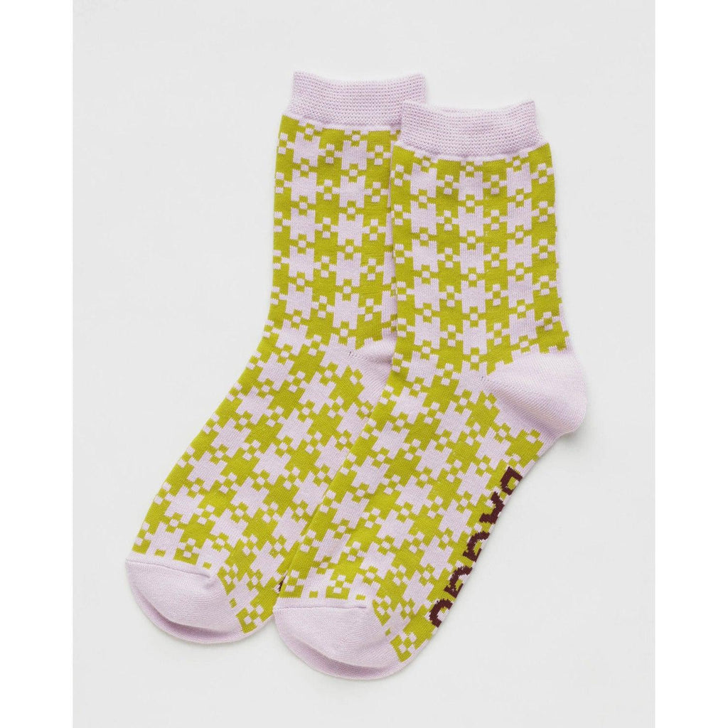 Baggu – Adult crew socks - Pink Pistachio Pixel Gingham | Scout & Co