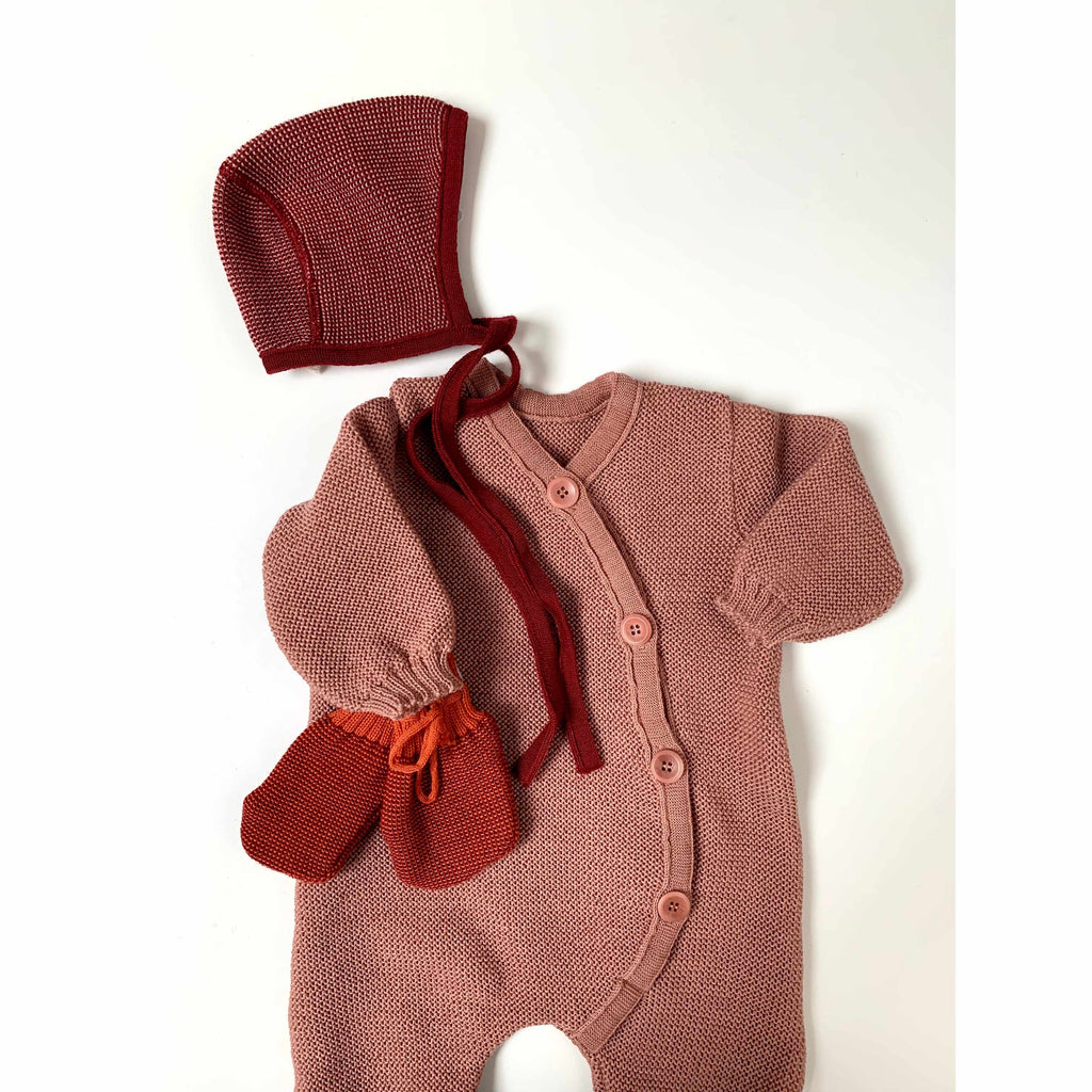 Disana - Baby merino wool knitted mittens - Orange / Bordeaux | Scout & Co