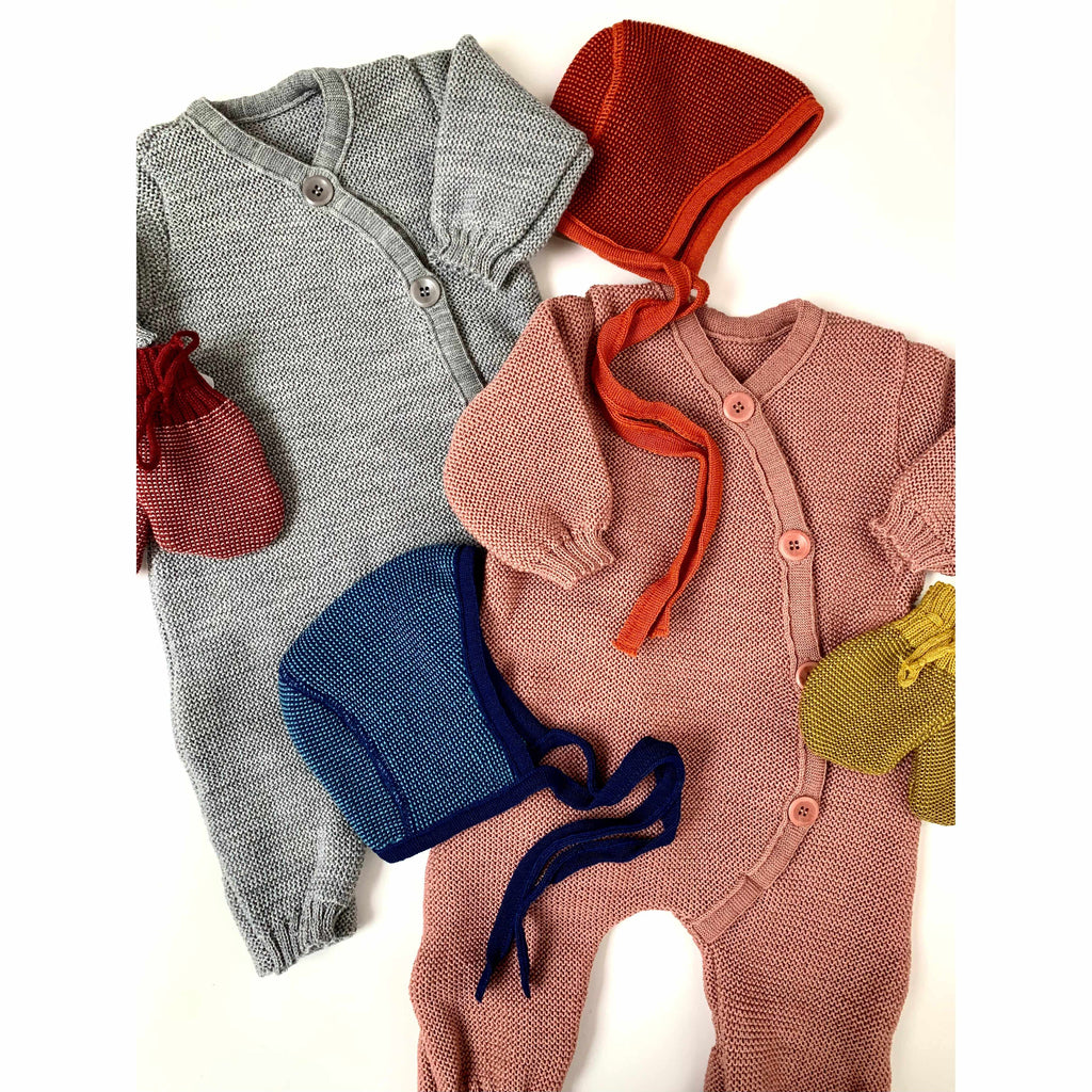 Disana - Baby knitted bonnet hat - Orange / Bordeaux | Scout & Co