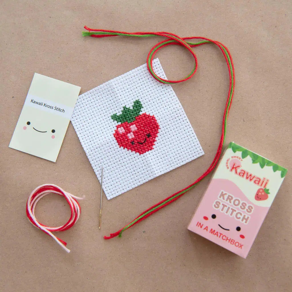 Marvling Bros - Kawaii Strawberry mini cross-stitch kit in a matchbox | Scout & Co