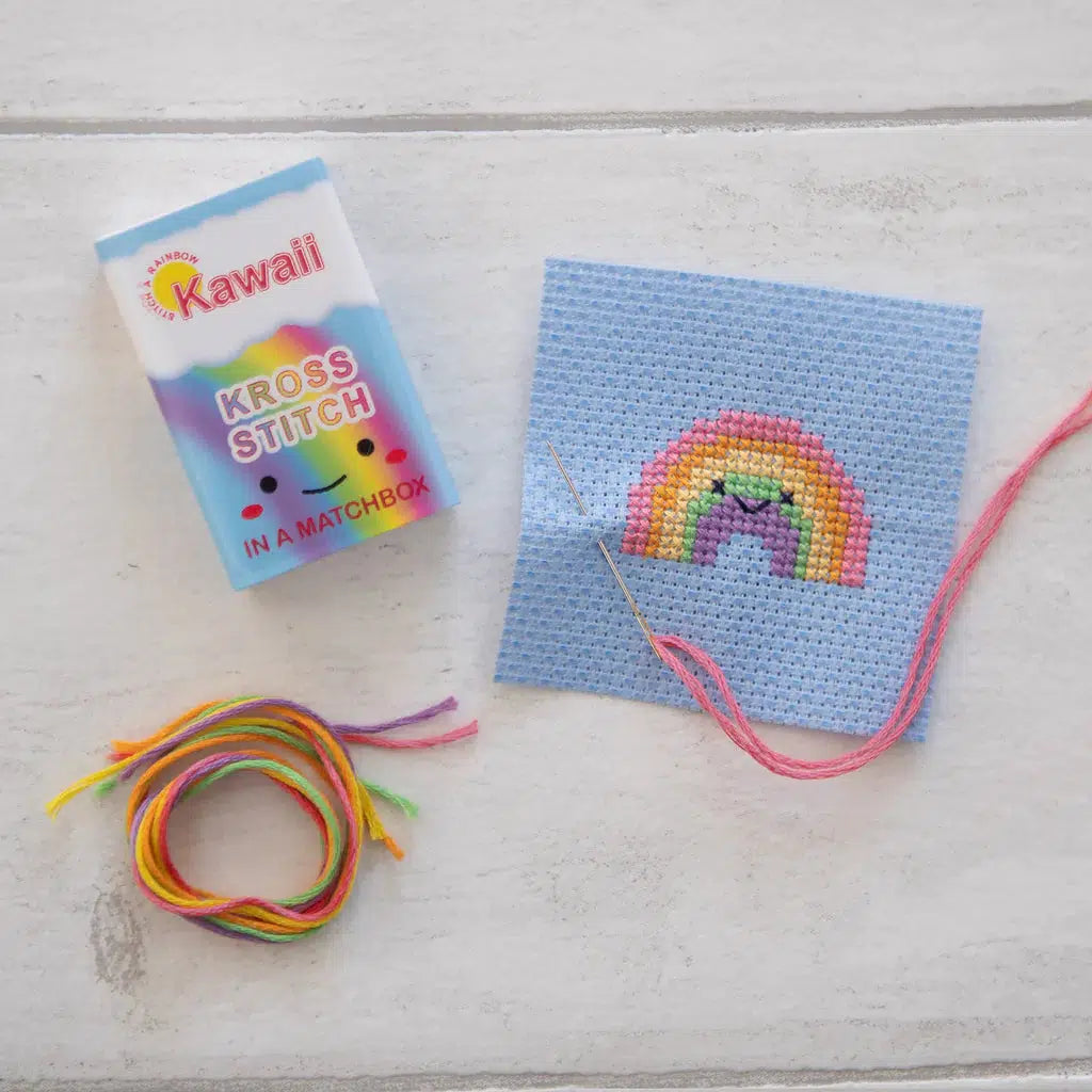 Marvling Bros - Kawaii Rainbow Arc mini cross-stitch kit in a matchbox | Scout & Co